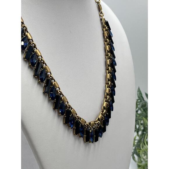 J. Crew Brilliant Blue Marquise Rectangular Dangles Gold Tone Necklace - Picture 5 of 16